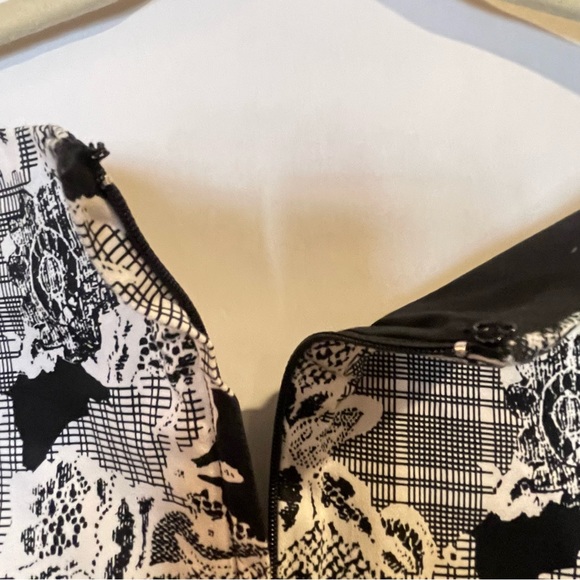 ModCloth Across the Boardroom sheath dress ruched black white graphic print 1X - Picture 7 of 9